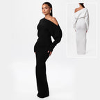 Slim Off-Shoulder Knitted Bodycon Long Sleeve Maxi Dress