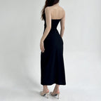 Midnight Black Cotton Tube Top Dress With Sleek Sleeveless Round Neck