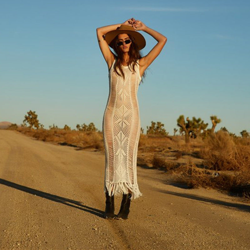 Cozy Knit Tassel Sun Protection Coverup For Beach And Pool
