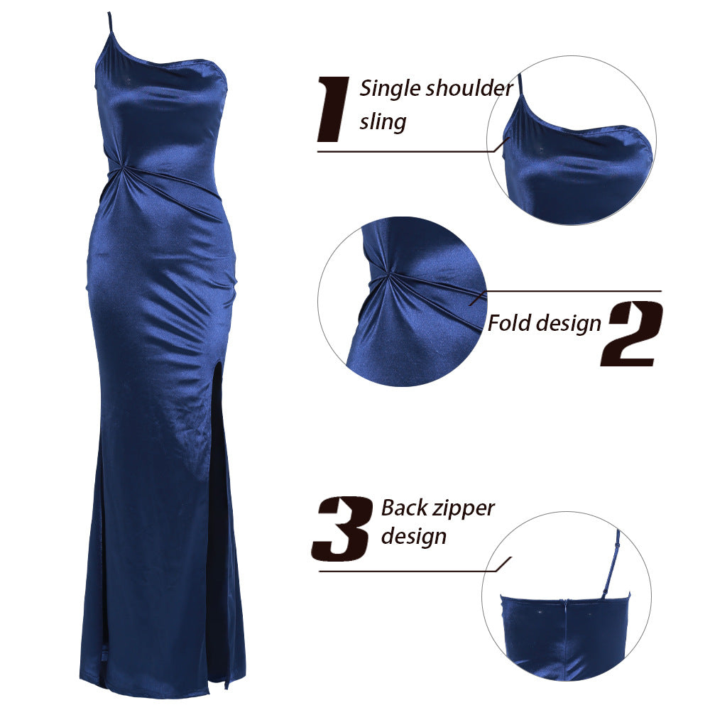 Backless Long Dress With Slits In Sleek