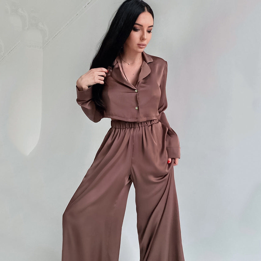 Lux Satin Two Piece Set With Long Sleeves
