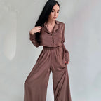 Lux Satin Two Piece Set With Long Sleeves