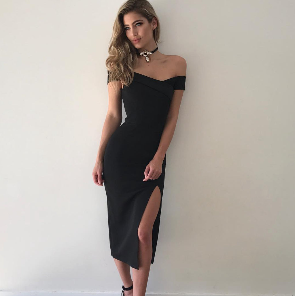 Tube Top Slit Midi Dress