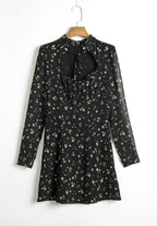 Black Hollow-Out Floral Long-Sleeved Dress
