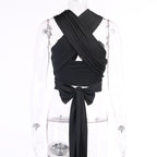 Back Cross Cutout Strap Top With Navel Reveal