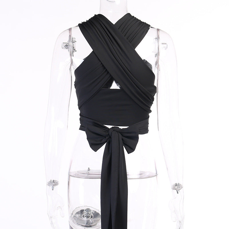 Back Cross Cutout Strap Top With Navel Reveal
