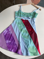 Y2K Aesthetic Patchwork Front Cut Out Stripe Spaghetti Strap Sexy Dress