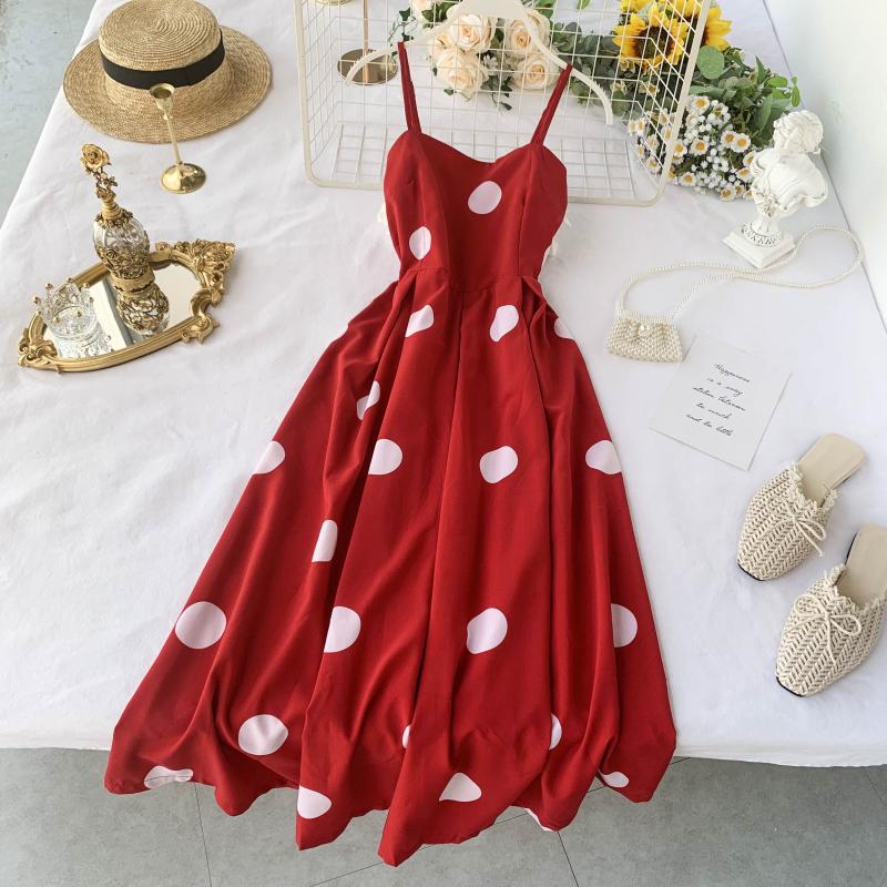 Vintage Polka Dot Summer Dress With Straps A Line