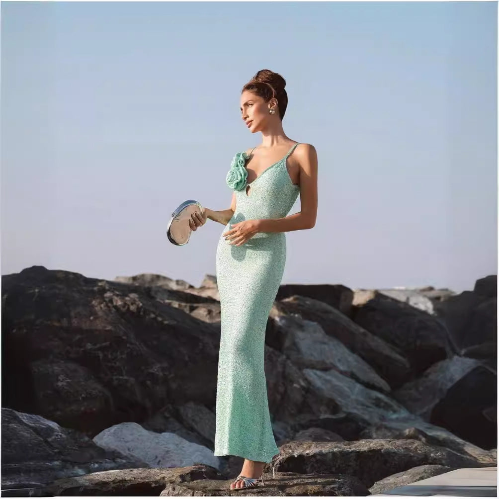 Mint Green Sequin Sling Dress