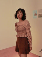 Check Bandeau Drawstring Top For Ladies Lightweight Cotton Flowy Look