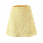 Yellow Plaid Cropped Top And Skirt Set