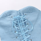 Denim Tube Vest Top With Back Tie Cropped Corset Tank