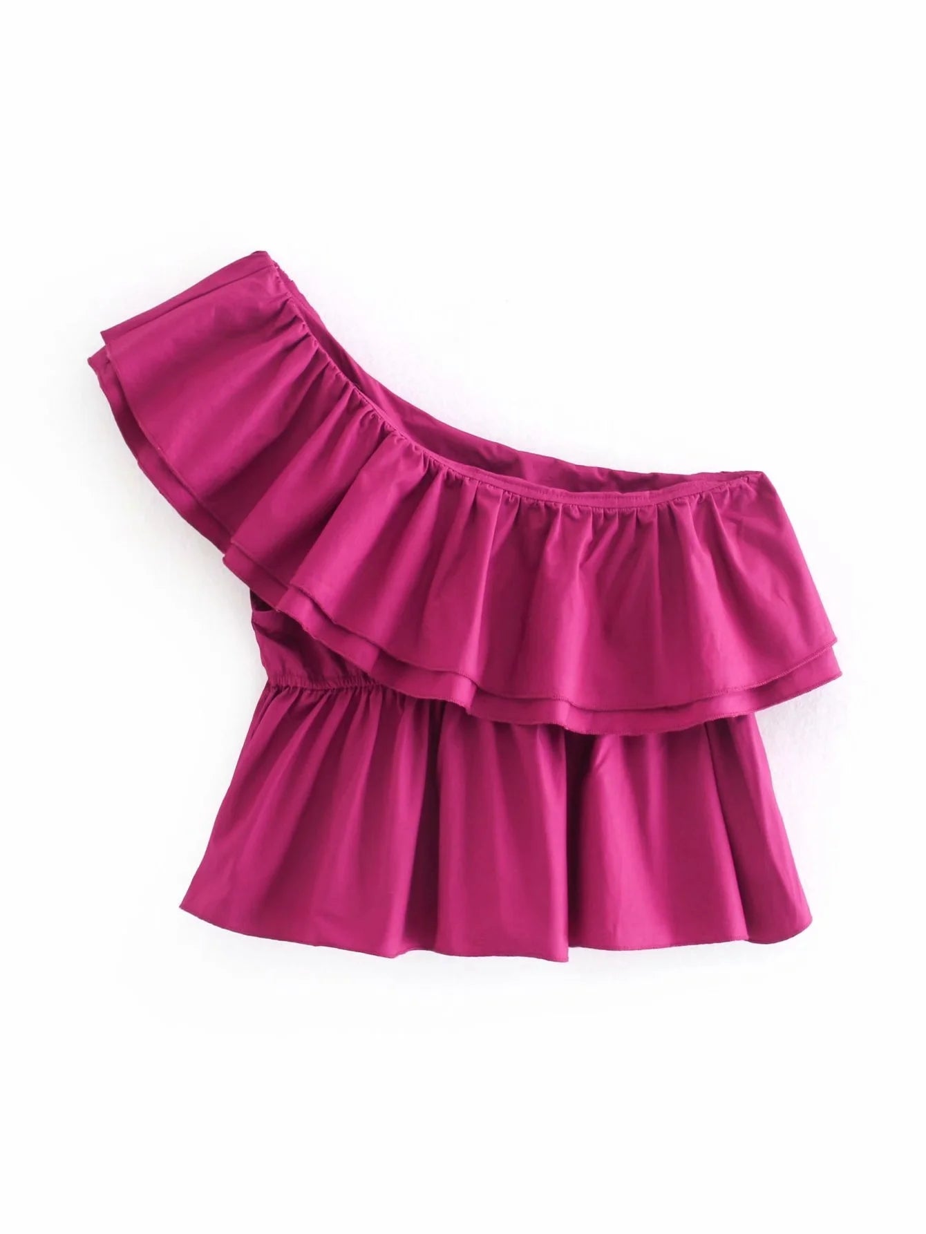Layered Asymmetric Sleeveless Top With Diagonal Collar And Lotus Print