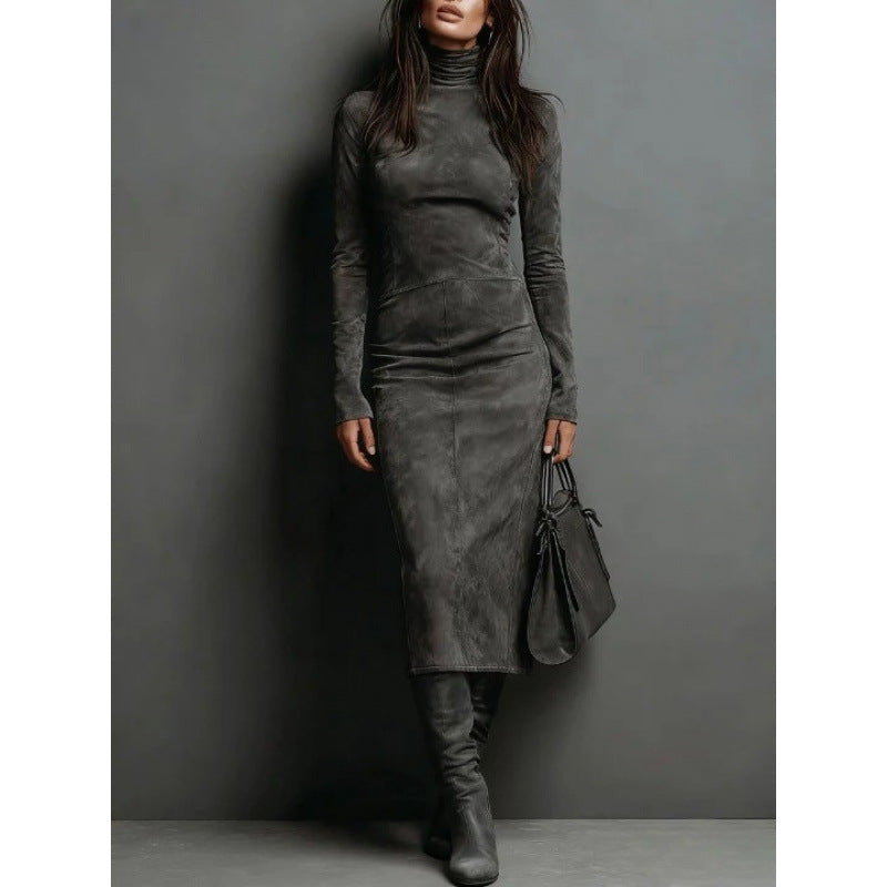 Women's Turtleneck Long Sleeve Slim Fit Bodycon Midi Dress