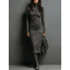 Women's Turtleneck Long Sleeve Slim Fit Bodycon Midi Dress