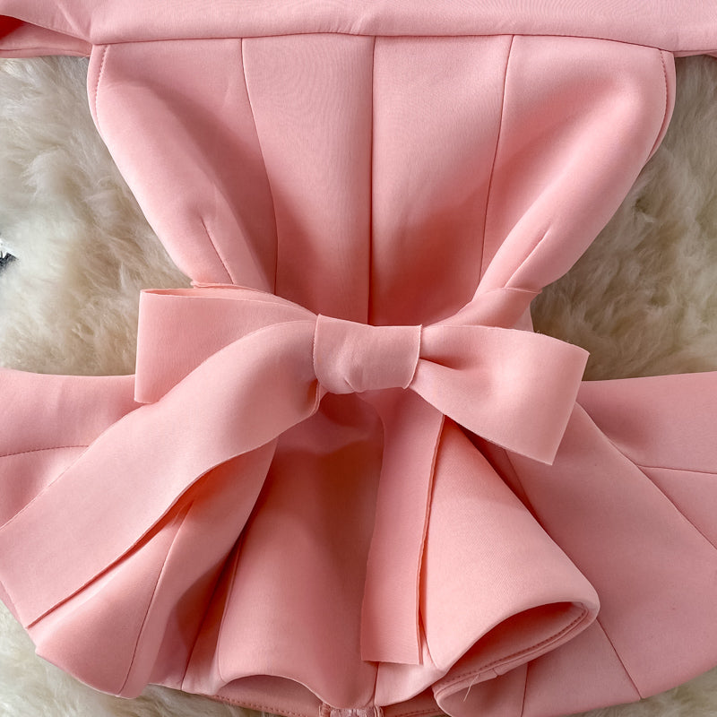 Flirty Two Piece Ruffled Short Top And Skirt Set
