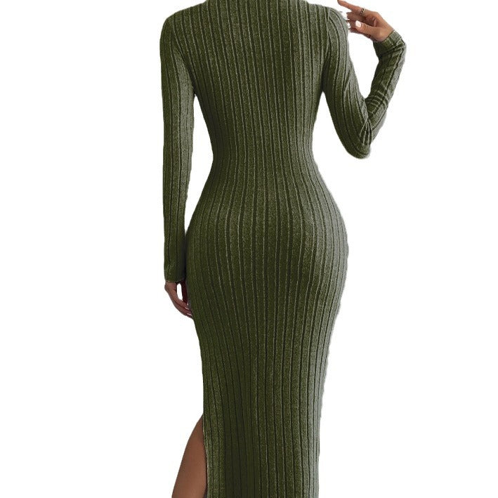 Elegant Knit Maxi Dress With Hip Skirt Silhouette For Women