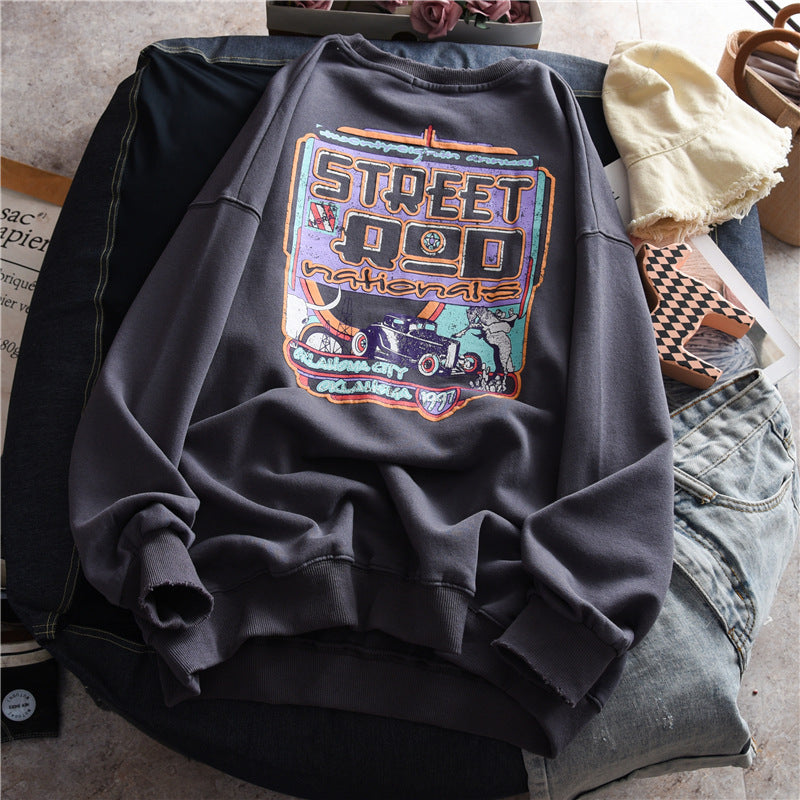 Retro Velvet Round Neck Sweater For Autumn And Winter Relaxed Fit