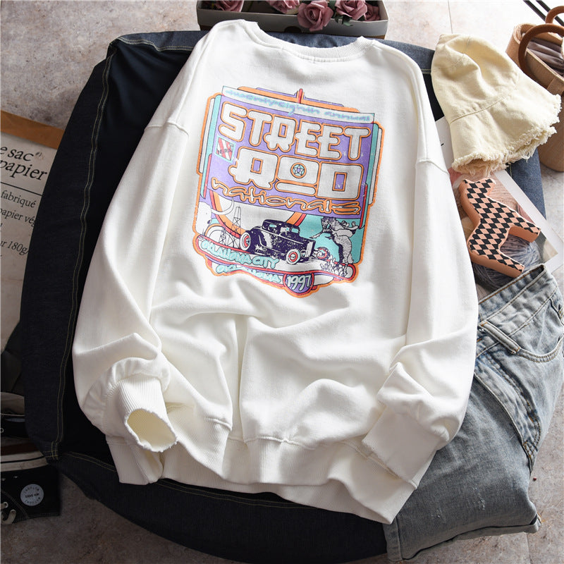 Retro Velvet Round Neck Sweater For Autumn And Winter Relaxed Fit