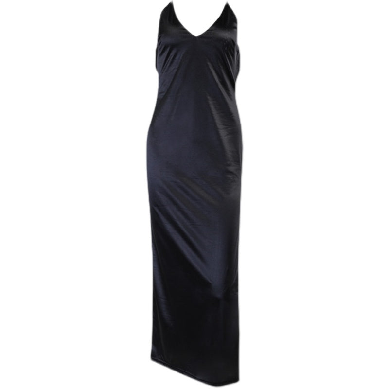 Women's Satin Backless Maxi Party Dress V-Neck Split