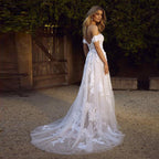 Off The Shoulder Lace A-Line Wedding Dress with Appliques