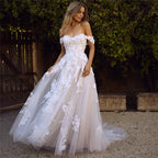 Off The Shoulder Lace A-Line Wedding Dress with Appliques