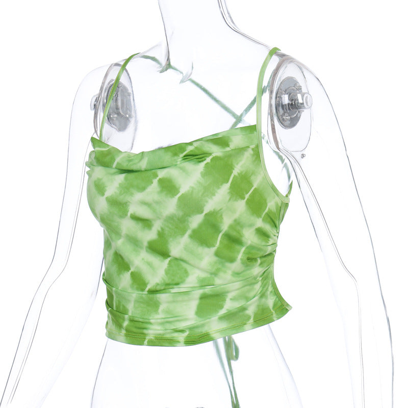 Vibrant Tie Dye Halter Sleeveless Top In Luxurious Milk Silk
