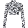 Zebra Print Backless Cropped Tee With Long Sleeves