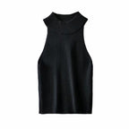 Knit Chic Ribbed High Neck Crop Tank Top