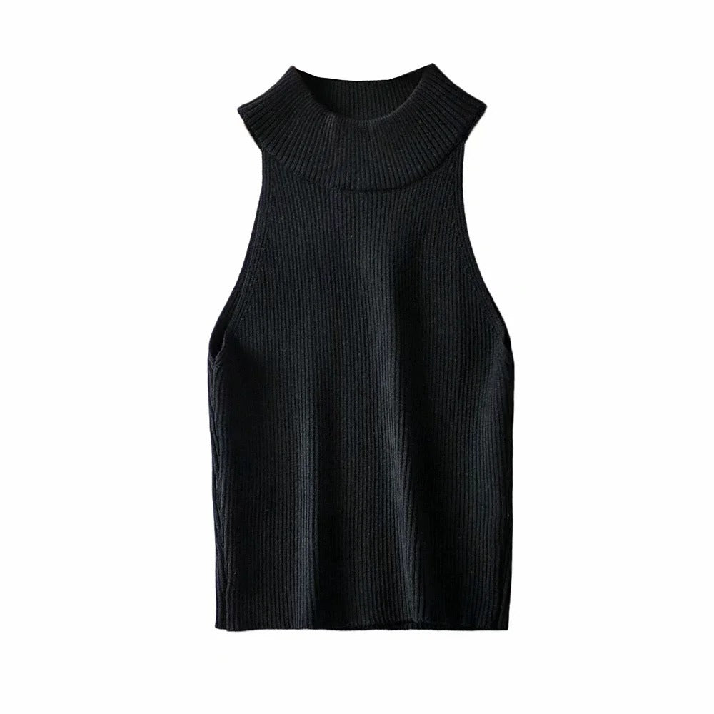 Knit Chic Ribbed High Neck Crop Tank Top