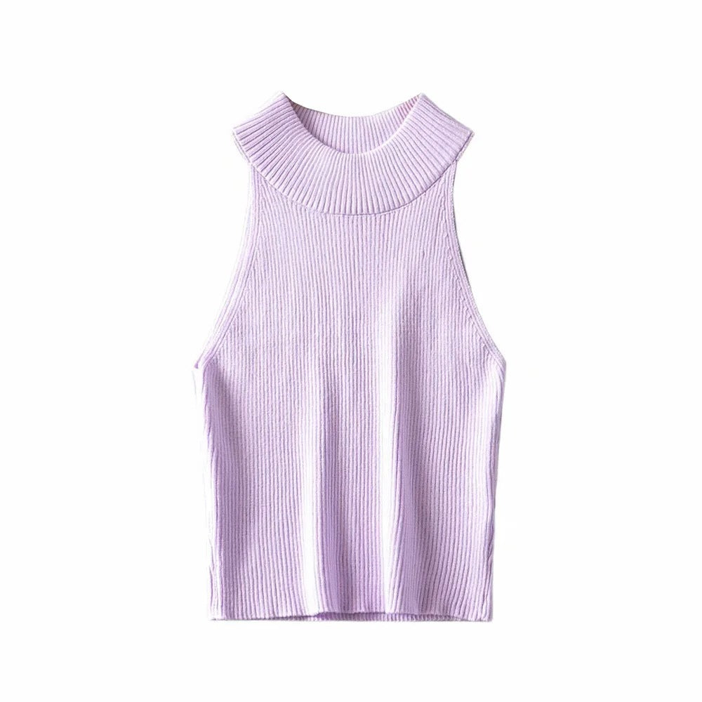 Knit Chic Ribbed High Neck Crop Tank Top