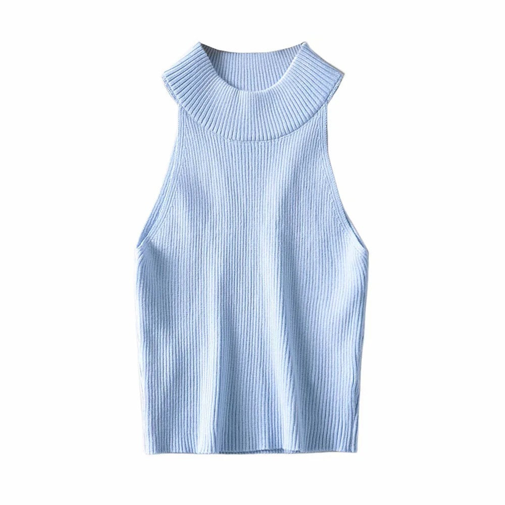 Knit Chic Ribbed High Neck Crop Tank Top