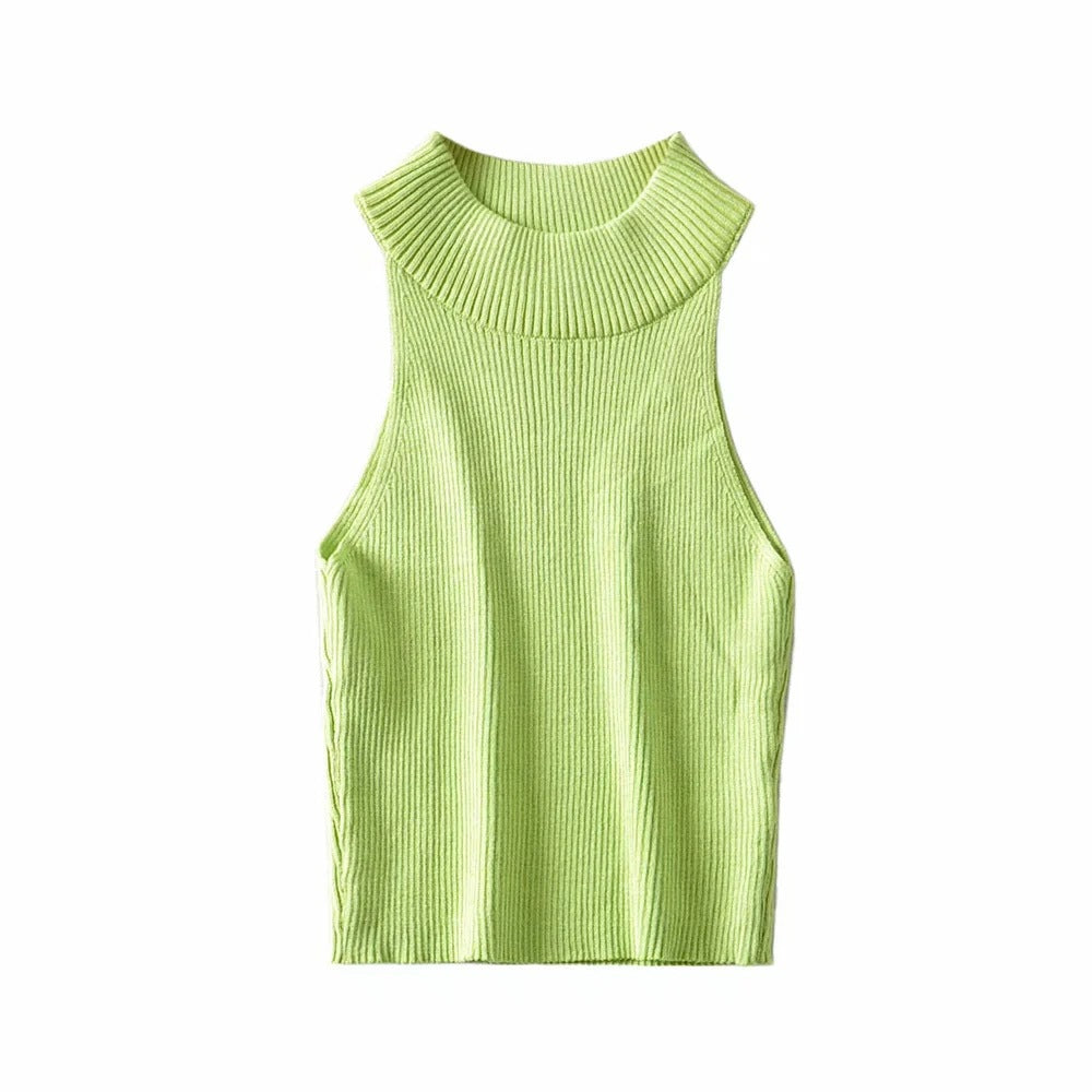Knit Chic Ribbed High Neck Crop Tank Top
