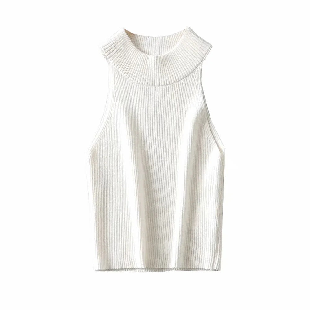 Knit Chic Ribbed High Neck Crop Tank Top