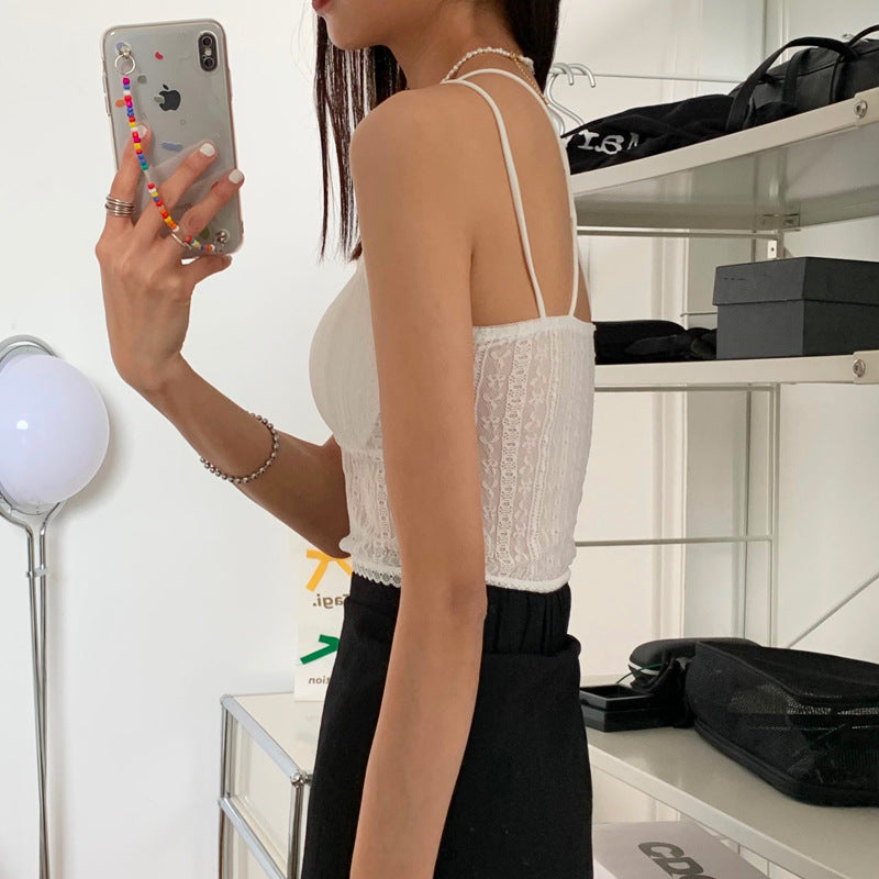 Delicate Lace Tube Top With Hollow Cutout Built In Bra Pad