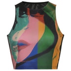 Retro Painting Print Tank Top Vintage Mesh Street Style