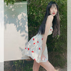Cherry Print Strap Dress With Cute Silhouette