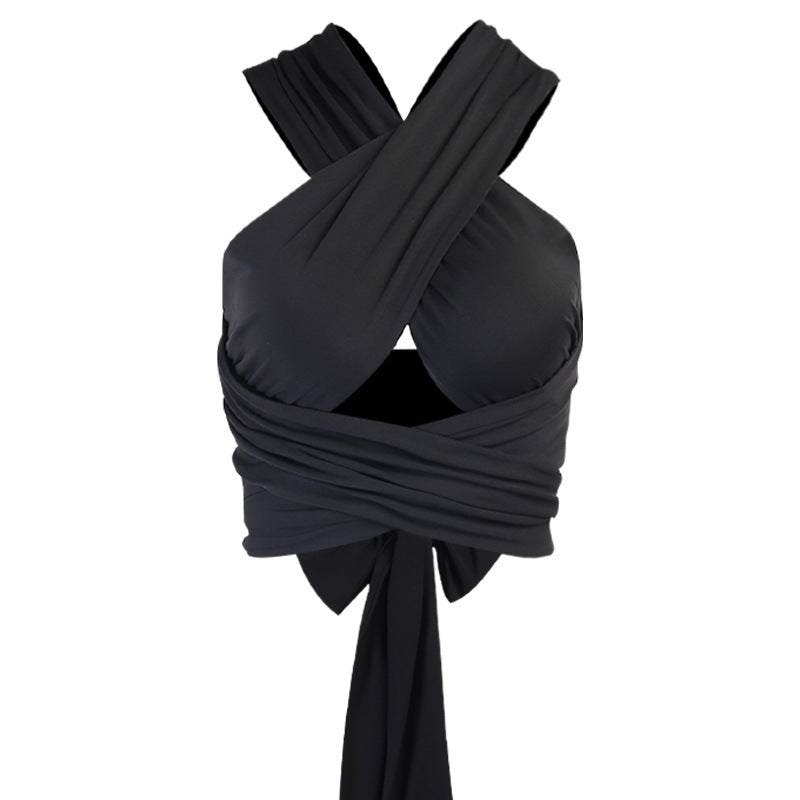 Back Cross Cutout Strap Top With Navel Reveal