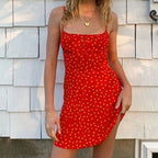 Floral Print Short Sling Dress With A-Line Skirt Zipper Detail