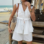 White Sleeveless Top And Pants Two Piece Set