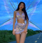 Glitter Sleeveless Top And Pants Set With Textured Collage Finish