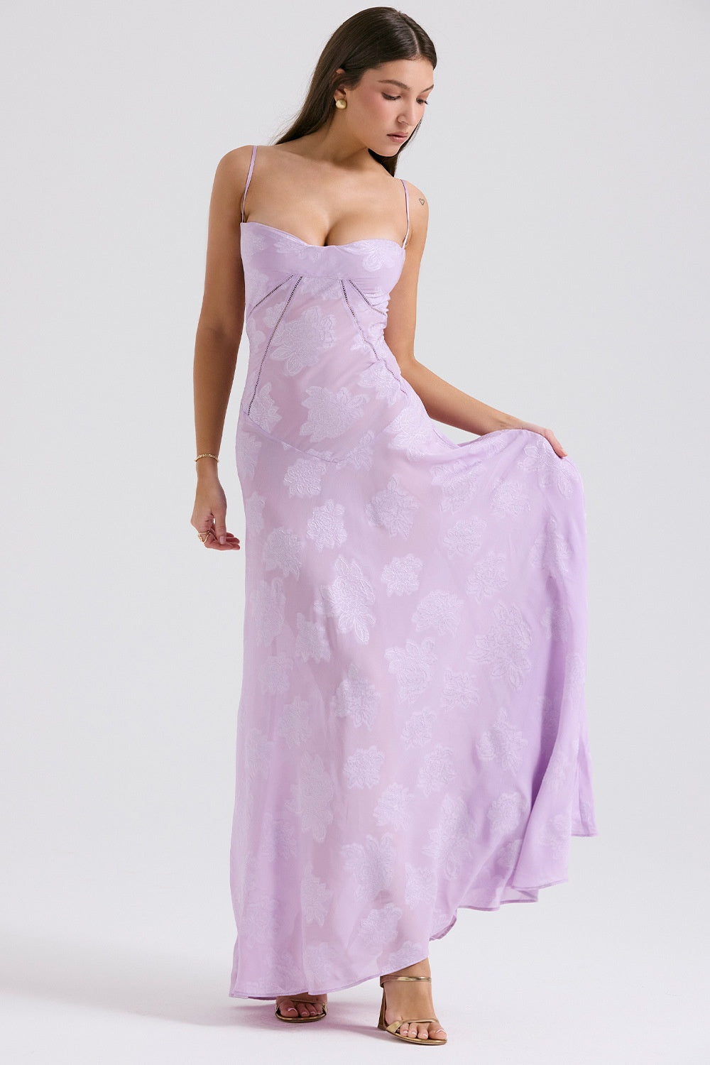 Sexy Flowers Slim Back Lace-up Long Dress