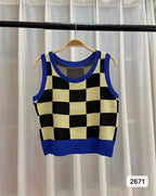 Plaid Square Knitted Camisole Soft Viscose Slim Fit Free Size