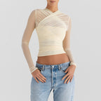 Mesh Midriff Top With Long Sleeves