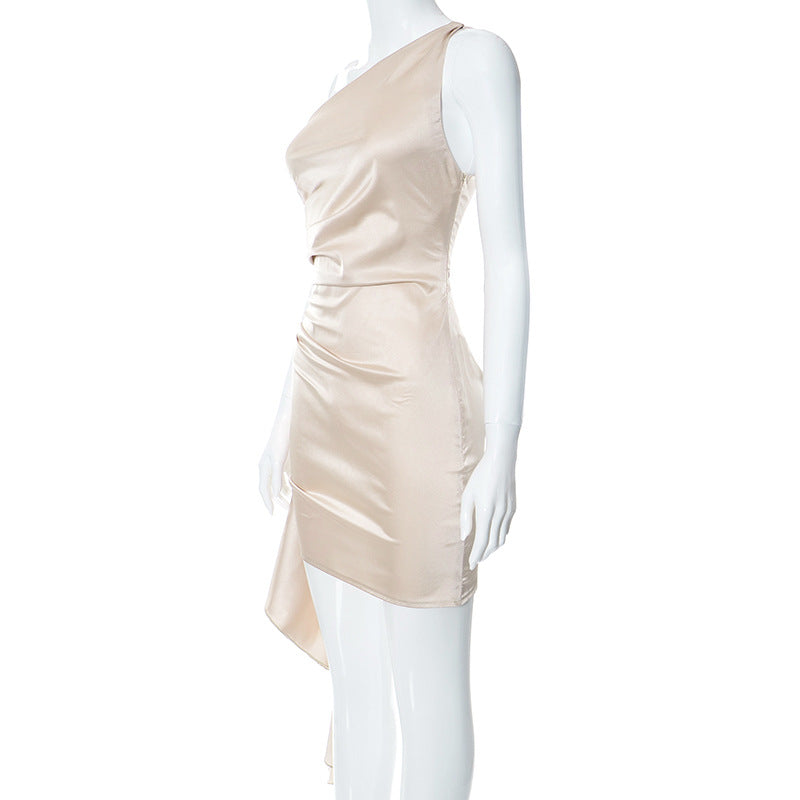 One-shoulder Sleeveless Mini Slim Backless Party Dress