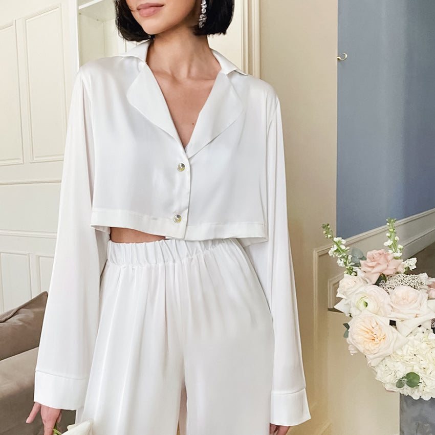 Lux Satin Two Piece Set With Long Sleeves