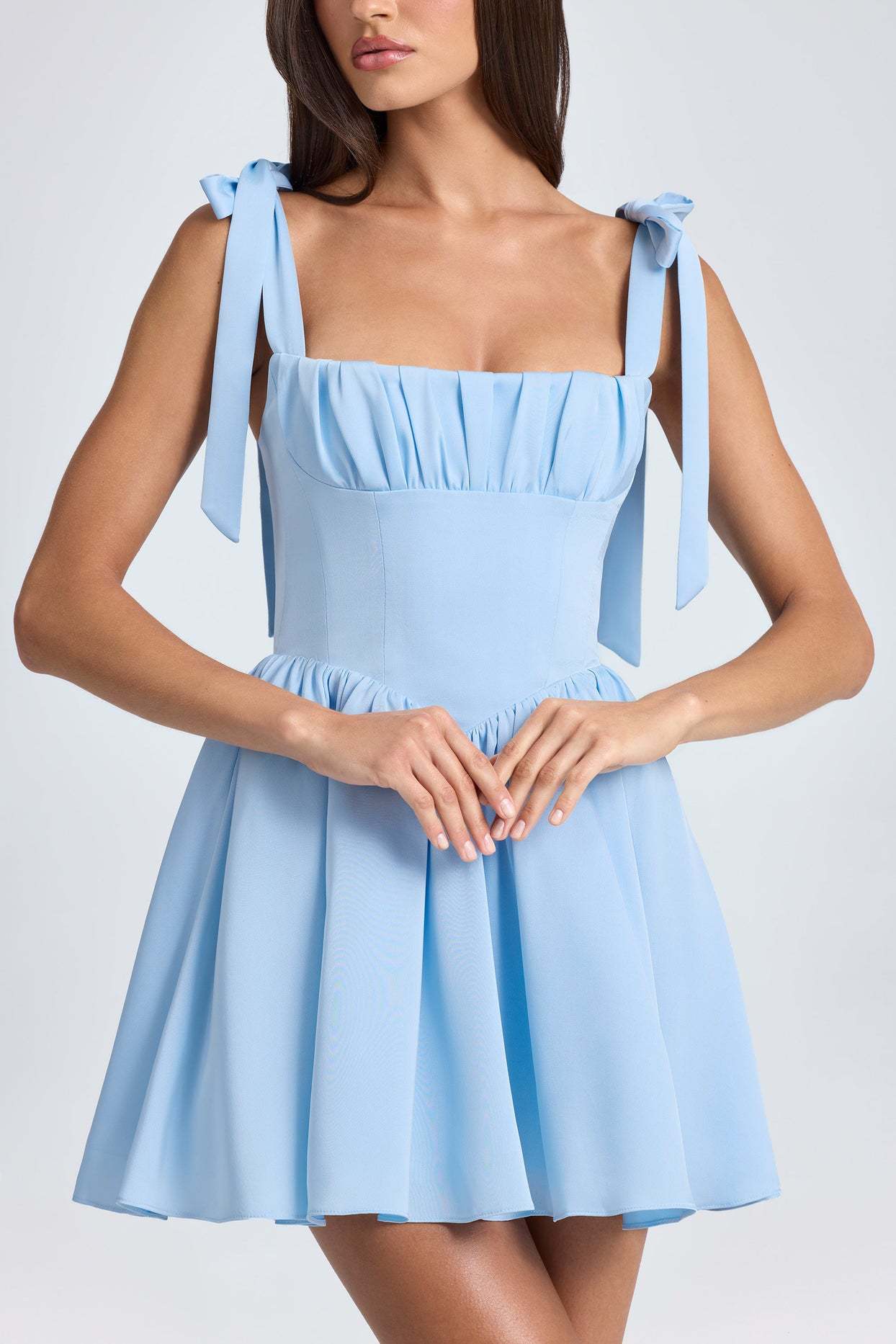 Chic Backless Bow Tie Strap Dress With High Waist Square Collar