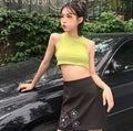Summer Korean Style Chic Floral Embroidered Halter Top Skirt Set