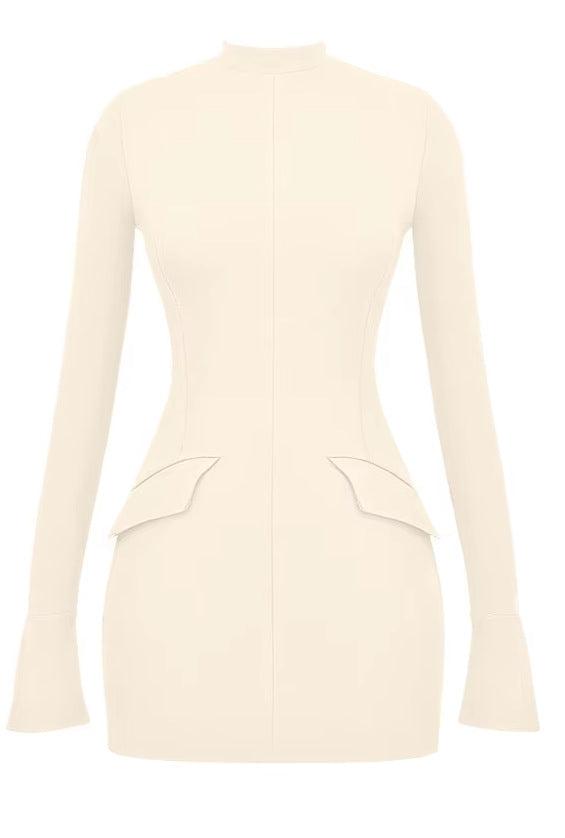 Women's Slim-fit Long-sleeved Pleated Hip-hugging Midi Dress
