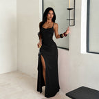 Strap Textured Split Dress High Waist Slim Fit